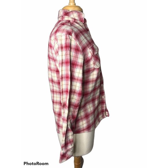 Gander Mountain Women's Small Red Cream Plaid Button Collared Long Sleeve Shirt - Picture 10 of 12